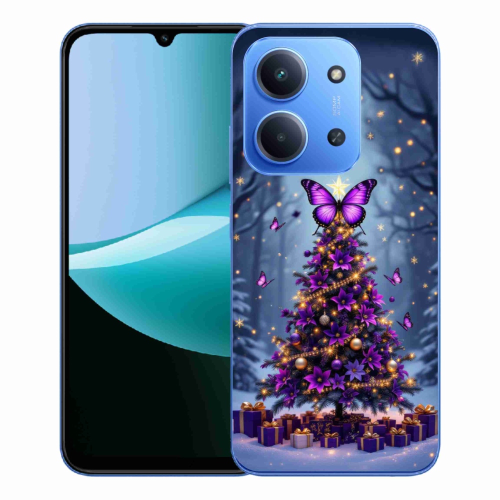 Gelový kryt mmCase na Xiaomi Redmi 15C 173mm - motýlí vánoční stromek