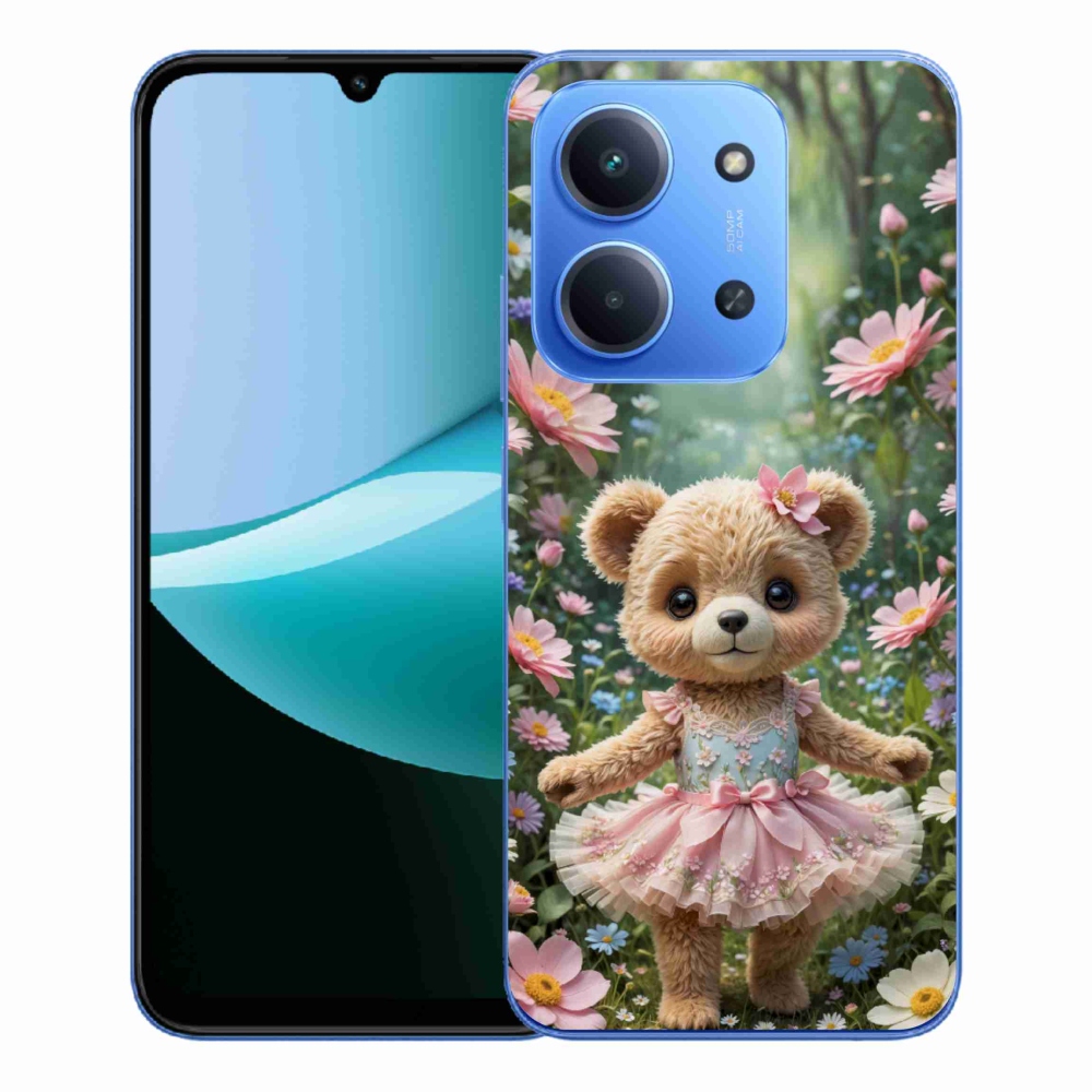 Gelový kryt mmCase na Xiaomi Redmi 15C 173mm - roztomilý medvídek v květinách