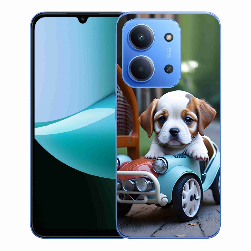 Gelový kryt mmCase na Xiaomi Redmi 15C 173mm - štěně v retro autě