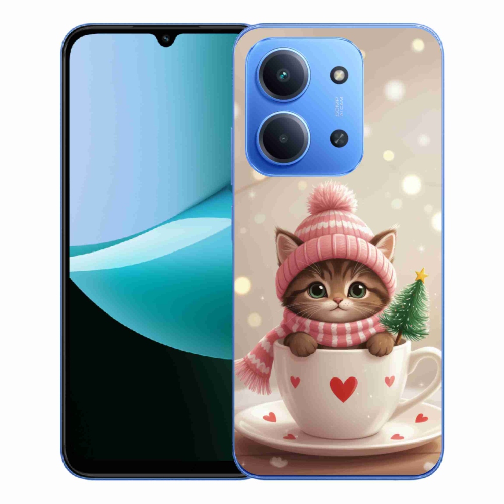 Gelový kryt mmCase na Xiaomi Redmi 15C 173mm - vánoční kotě v hrnku