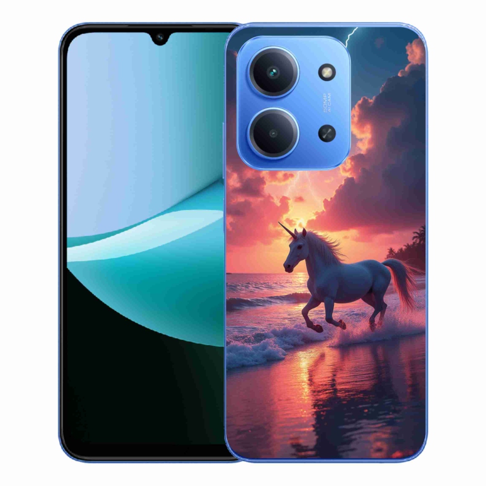 Gelový kryt mmCase na Xiaomi Redmi 15C 4G/5G (173mm) - jednorožec na pláži