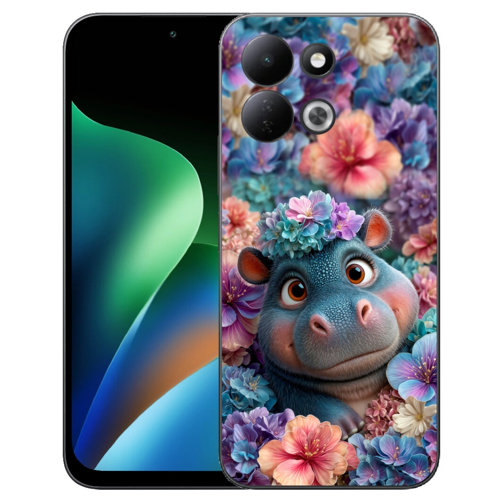 Gelový kryt mmCase na Xiaomi Redmi 17 4G/5G - hrošík v květinách
