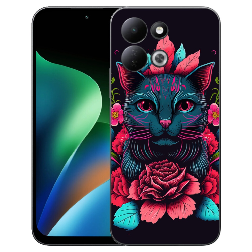 Gelový kryt mmCase na Xiaomi Redmi 17 4G/5G - květiny a kočka