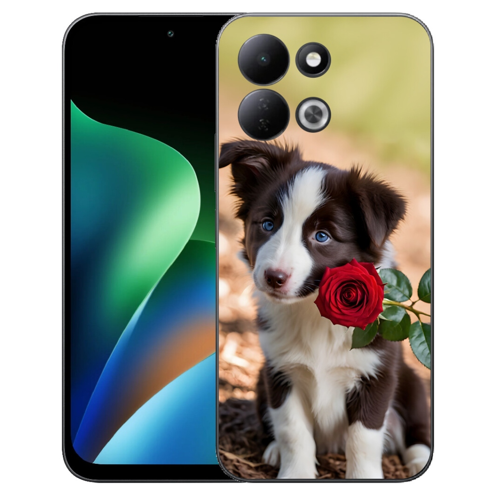 Gelový kryt mmCase na Xiaomi Redmi 17 4G/5G - roztomilá border kolie s růží
