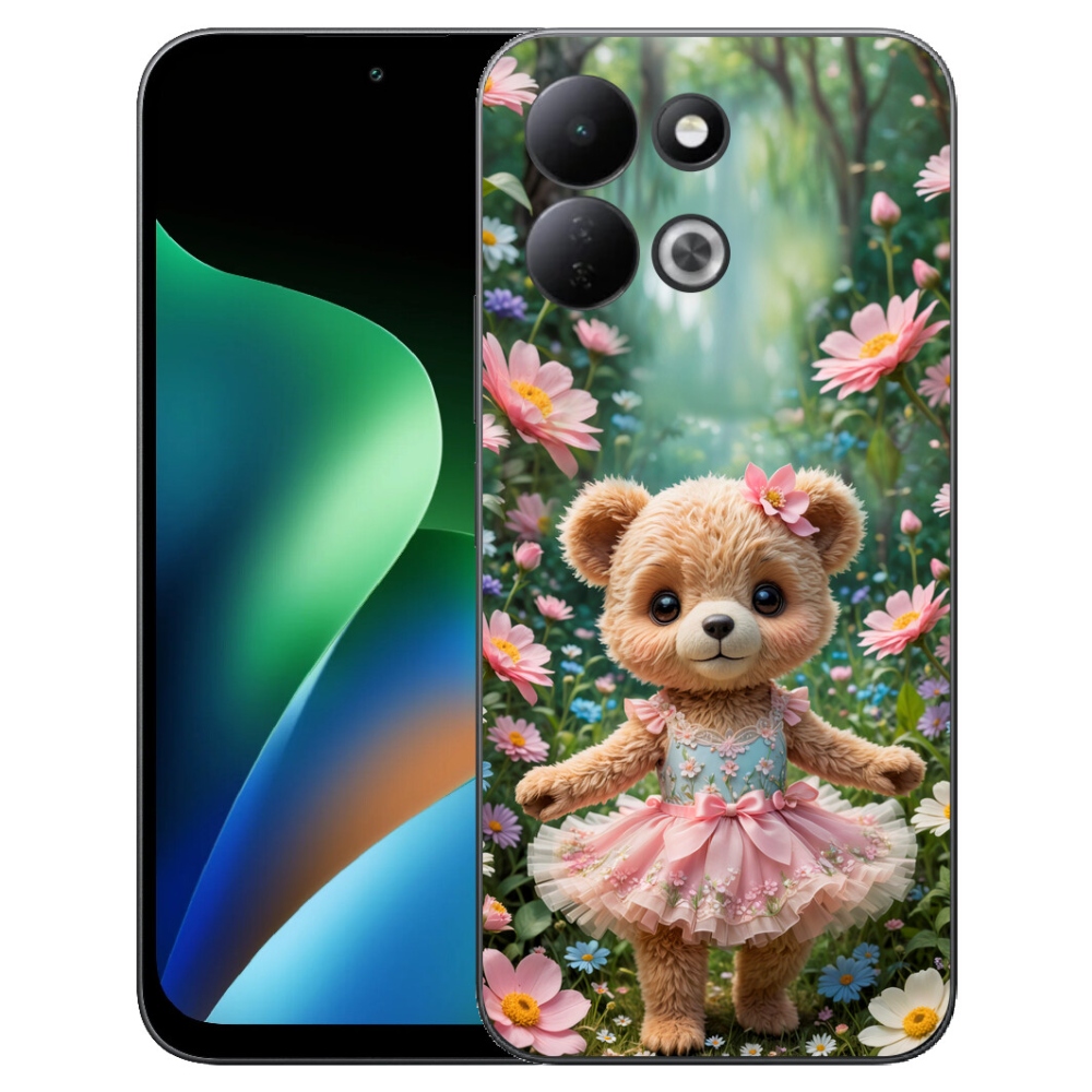 Gelový kryt mmCase na Xiaomi Redmi 17 4G/5G - roztomilý medvídek v květinách