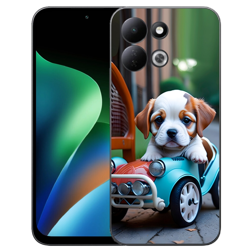 Gelový kryt mmCase na Xiaomi Redmi 17 4G/5G - štěně v retro autě