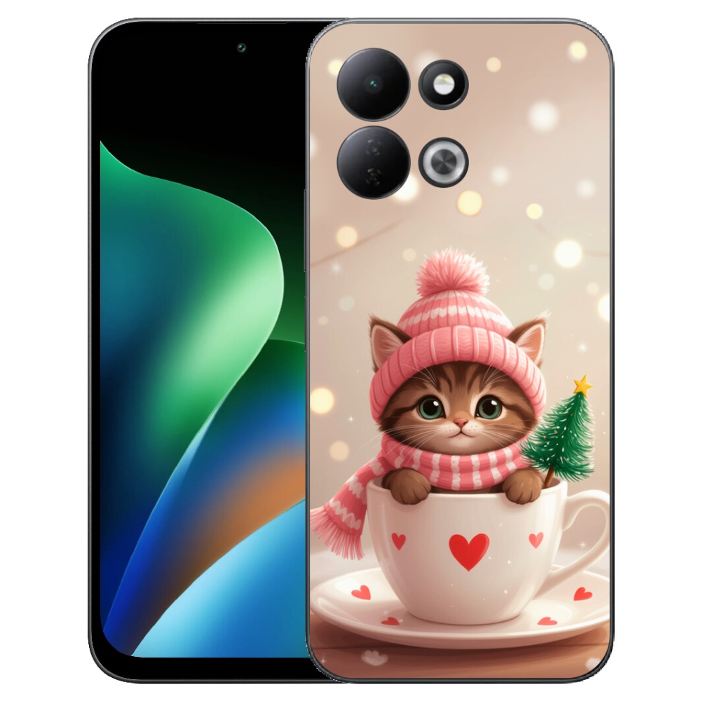 Gelový kryt mmCase na Xiaomi Redmi 17 4G/5G - vánoční kotě v hrnku