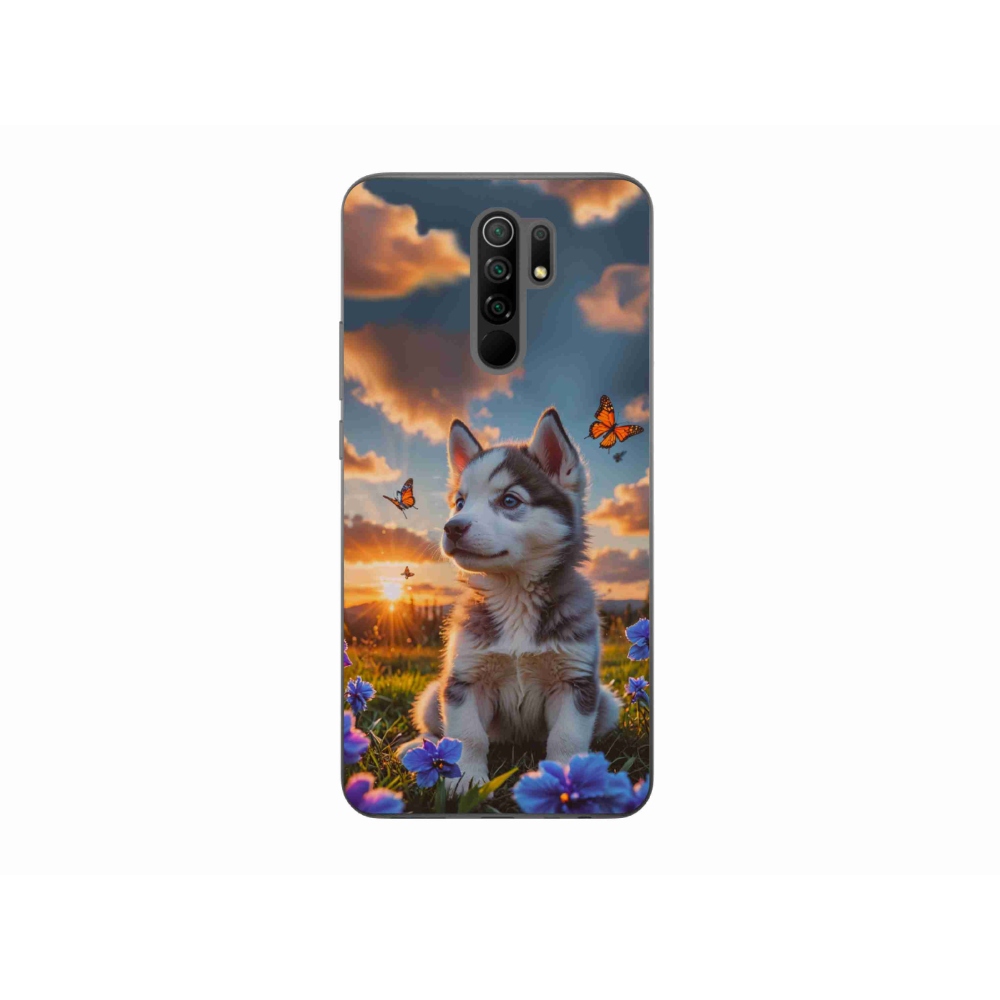 Gelový kryt mmCase na Xiaomi Redmi 9 - husky při západu slunce