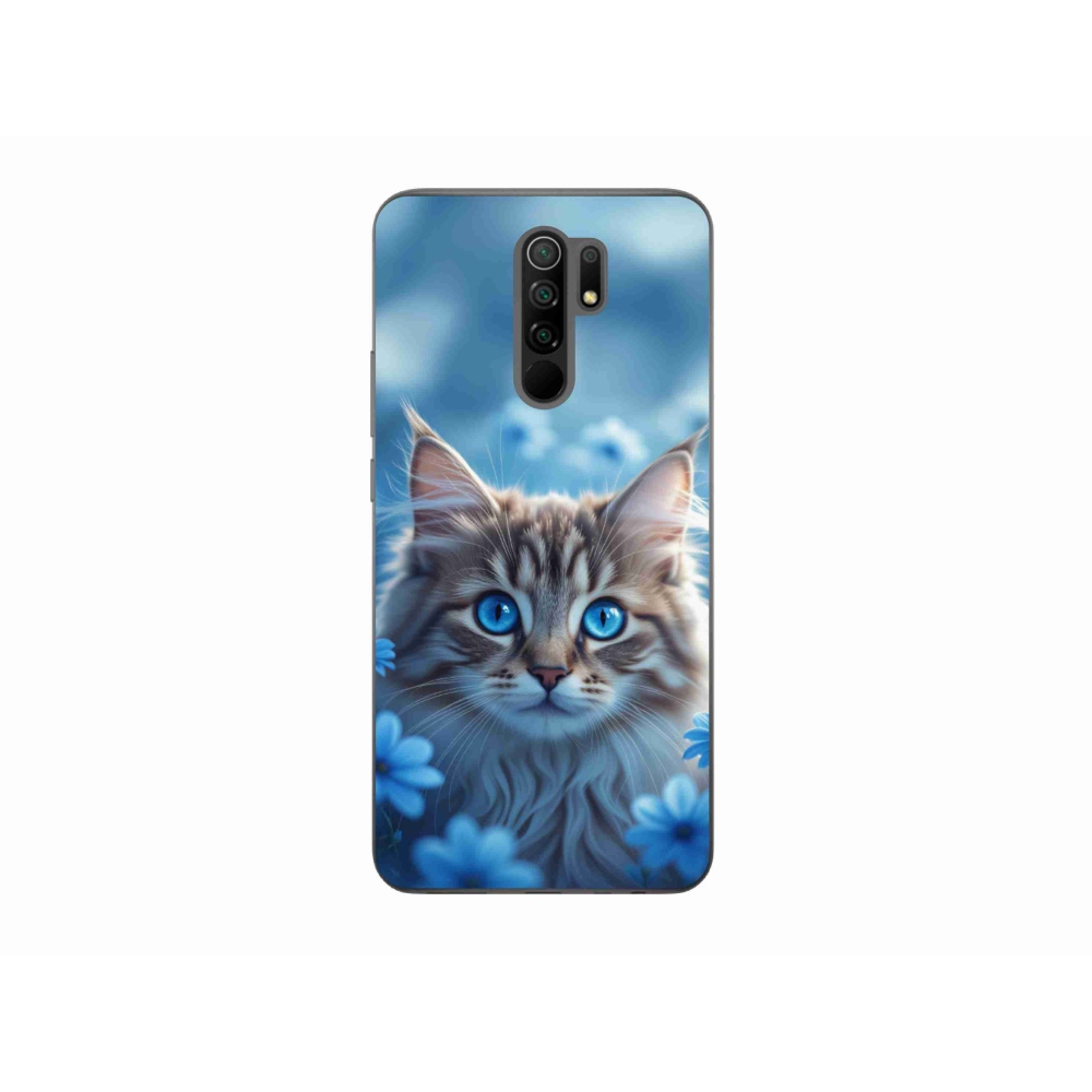 Gelový kryt mmCase na Xiaomi Redmi 9 - koťátko v modrých květech