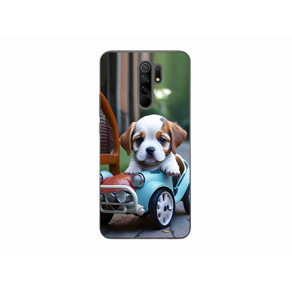 Gelový kryt mmCase na Xiaomi Redmi 9 - štěně v retro autě