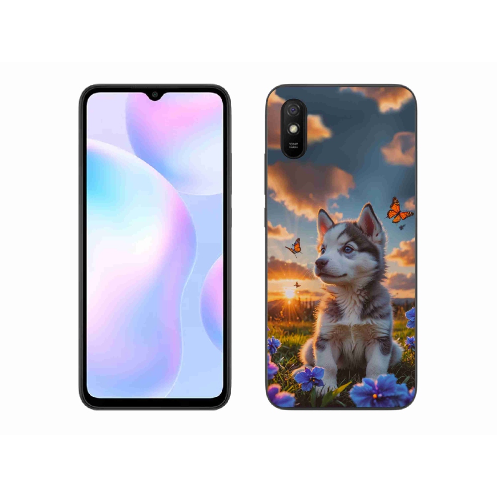 Gelový kryt mmCase na Xiaomi Redmi 9A - husky při západu slunce