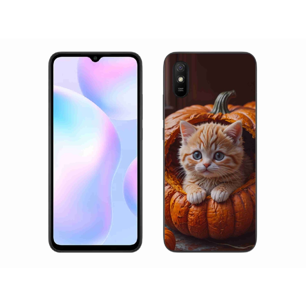 Gelový kryt mmCase na Xiaomi Redmi 9A - kotě a dýně 2