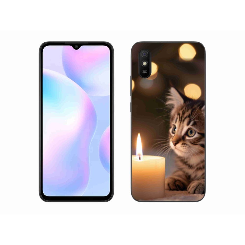 Gelový kryt mmCase na Xiaomi Redmi 9A - kotě a svíčka