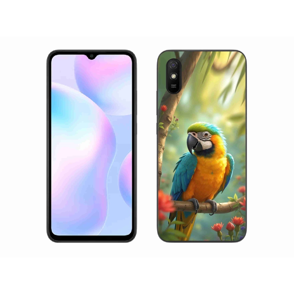 Gelový kryt mmCase na Xiaomi Redmi 9A - papoušek ara modrožlutá