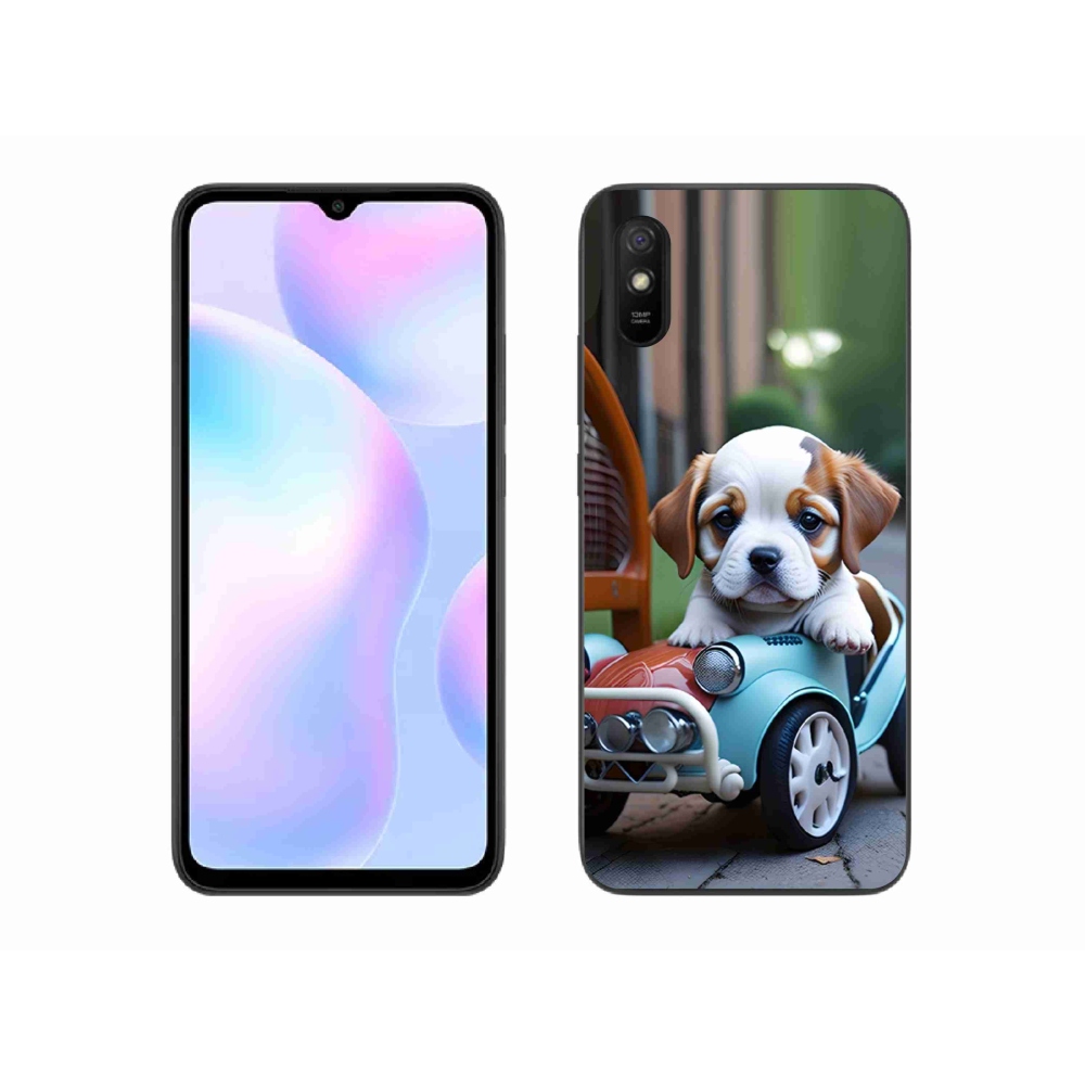 Gelový kryt mmCase na Xiaomi Redmi 9A - štěně v retro autě