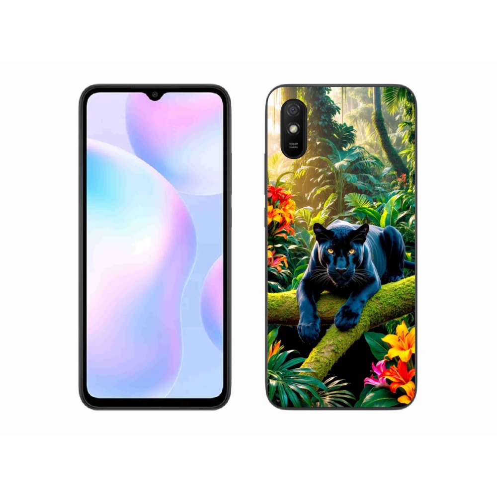 Gelový kryt mmCase na Xiaomi Redmi 9AT - černý panter v džungli