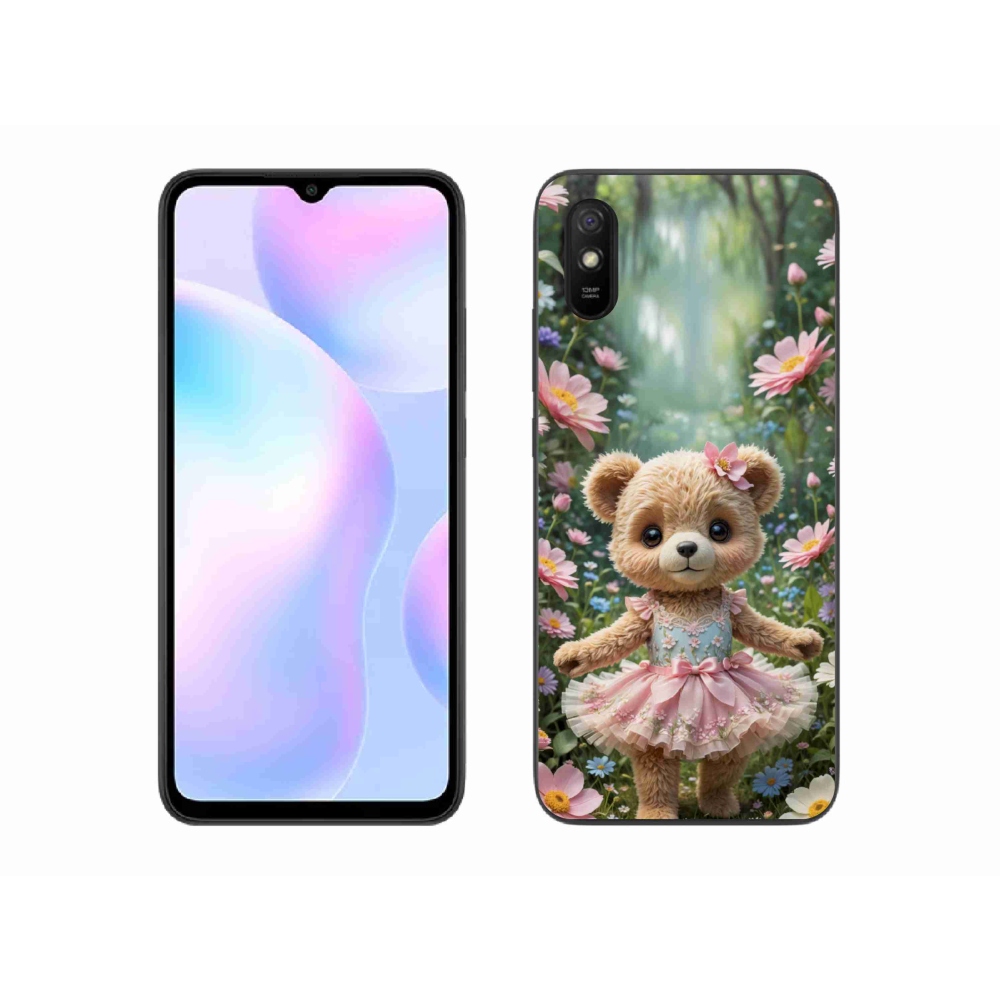 Gelový kryt mmCase na Xiaomi Redmi 9AT - roztomilý medvídek v květinách