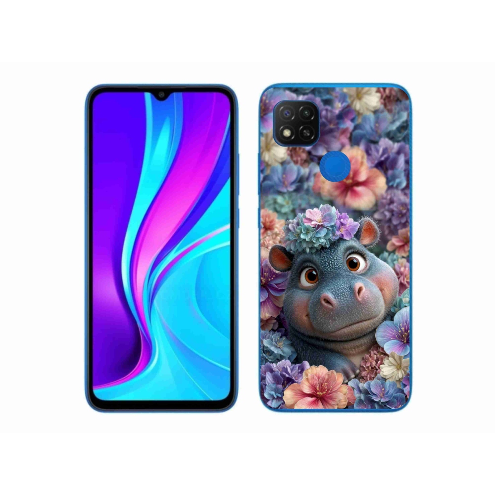Gelový kryt mmCase na Xiaomi Redmi 9C - hrošík v květinách