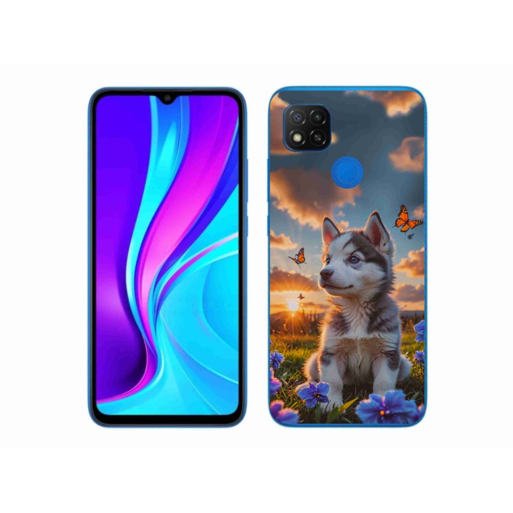 Gelový kryt mmCase na Xiaomi Redmi 9C - husky při západu slunce