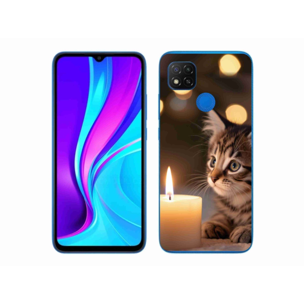 Gelový kryt mmCase na Xiaomi Redmi 9C - kotě a svíčka
