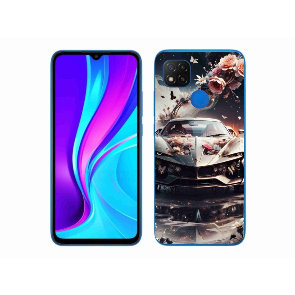 Gelový kryt mmCase na Xiaomi Redmi 9C - květinový sportovní vůz