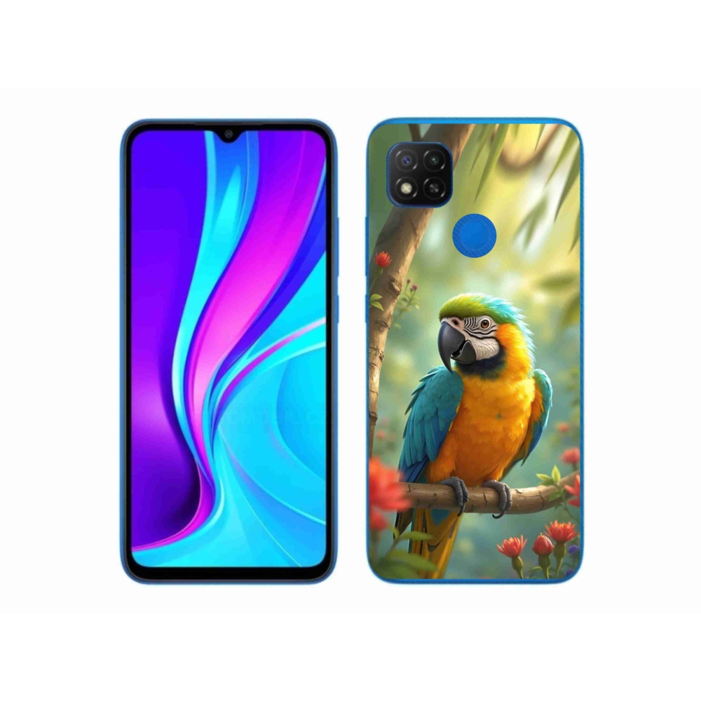 Gelový kryt mmCase na Xiaomi Redmi 9C - papoušek ara modrožlutá