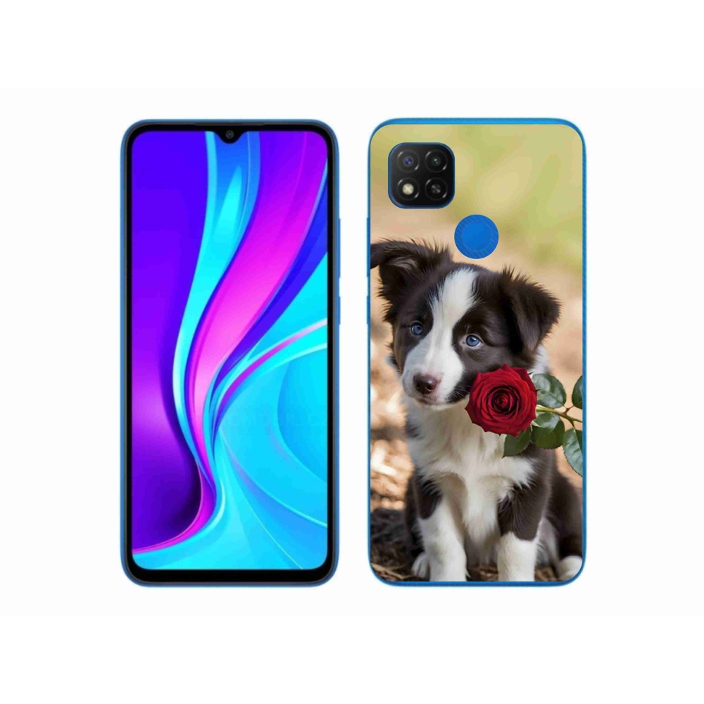 Gelový kryt mmCase na Xiaomi Redmi 9C - roztomilá border kolie s růží