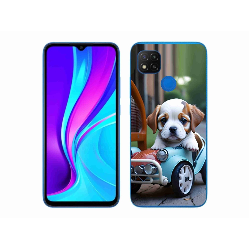 Gelový kryt mmCase na Xiaomi Redmi 9C - štěně v retro autě