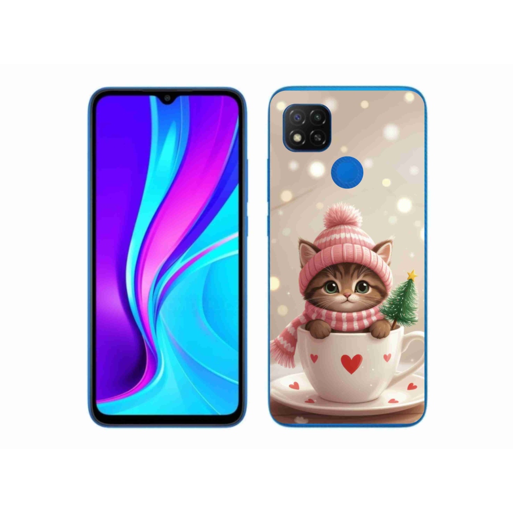 Gelový kryt mmCase na Xiaomi Redmi 9C - vánoční kotě v hrnku