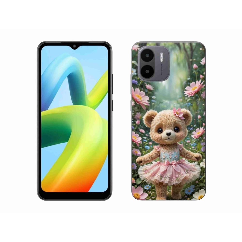 Gelový kryt mmCase na Xiaomi Redmi A1 4G - roztomilý medvídek v květinách