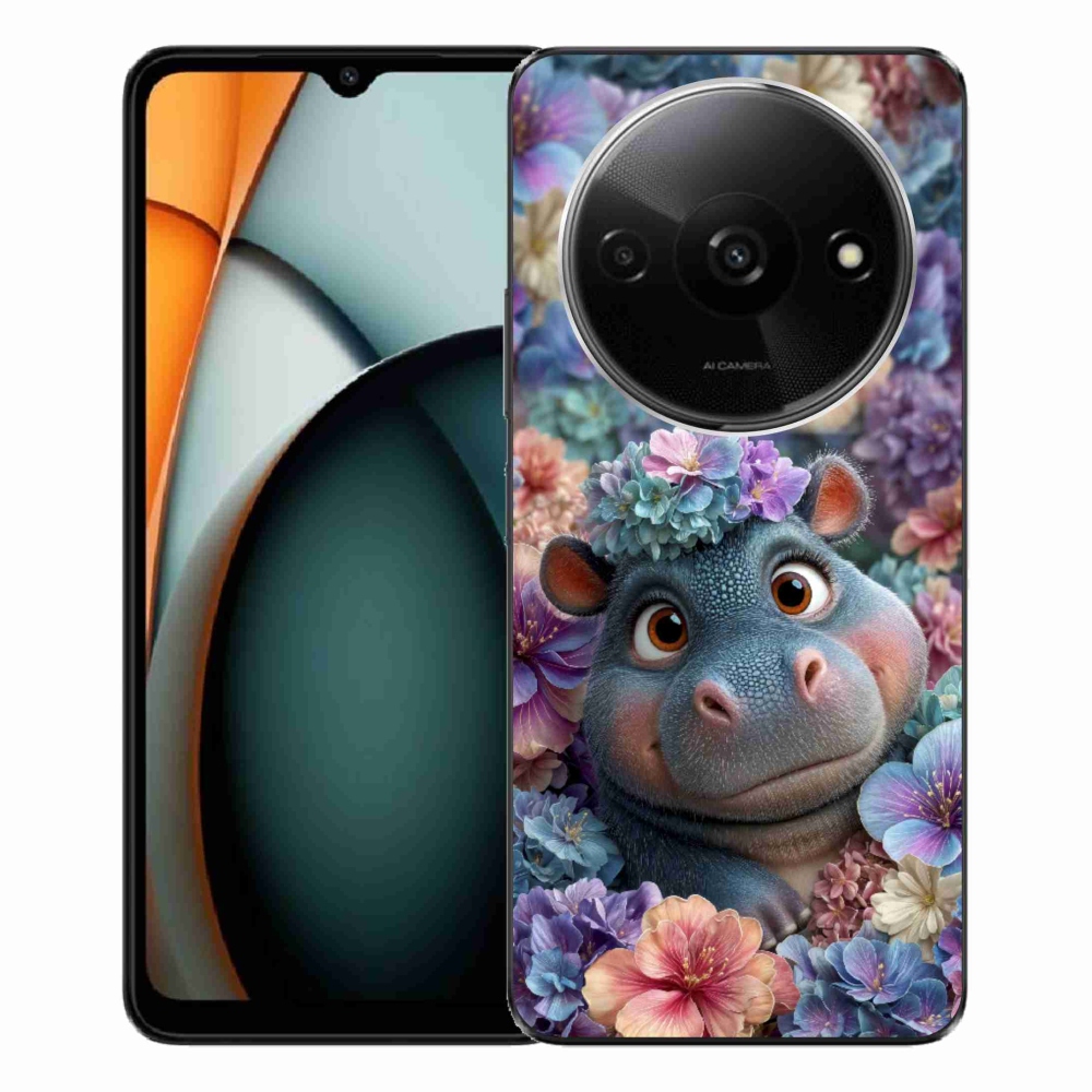 Gelový kryt mmCase na Xiaomi Redmi A3 - hrošík v květinách