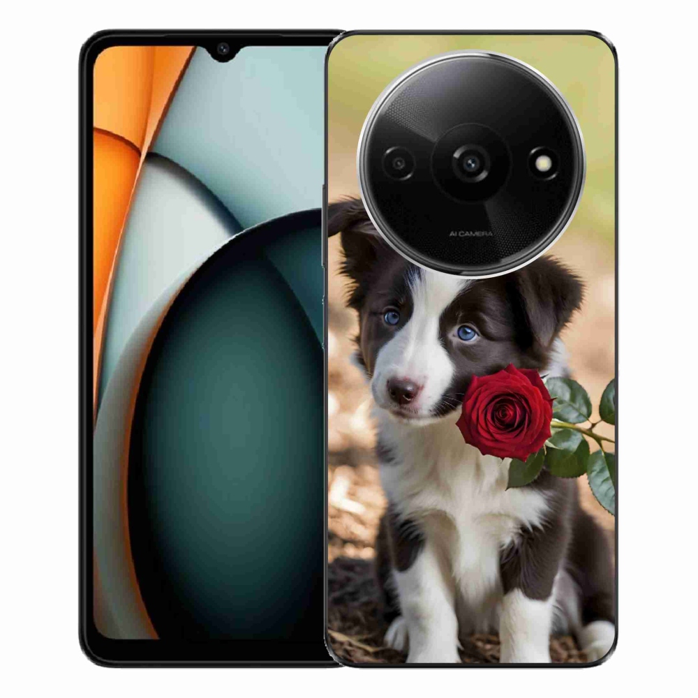 Gelový kryt mmCase na Xiaomi Redmi A3 - roztomilá border kolie s růží