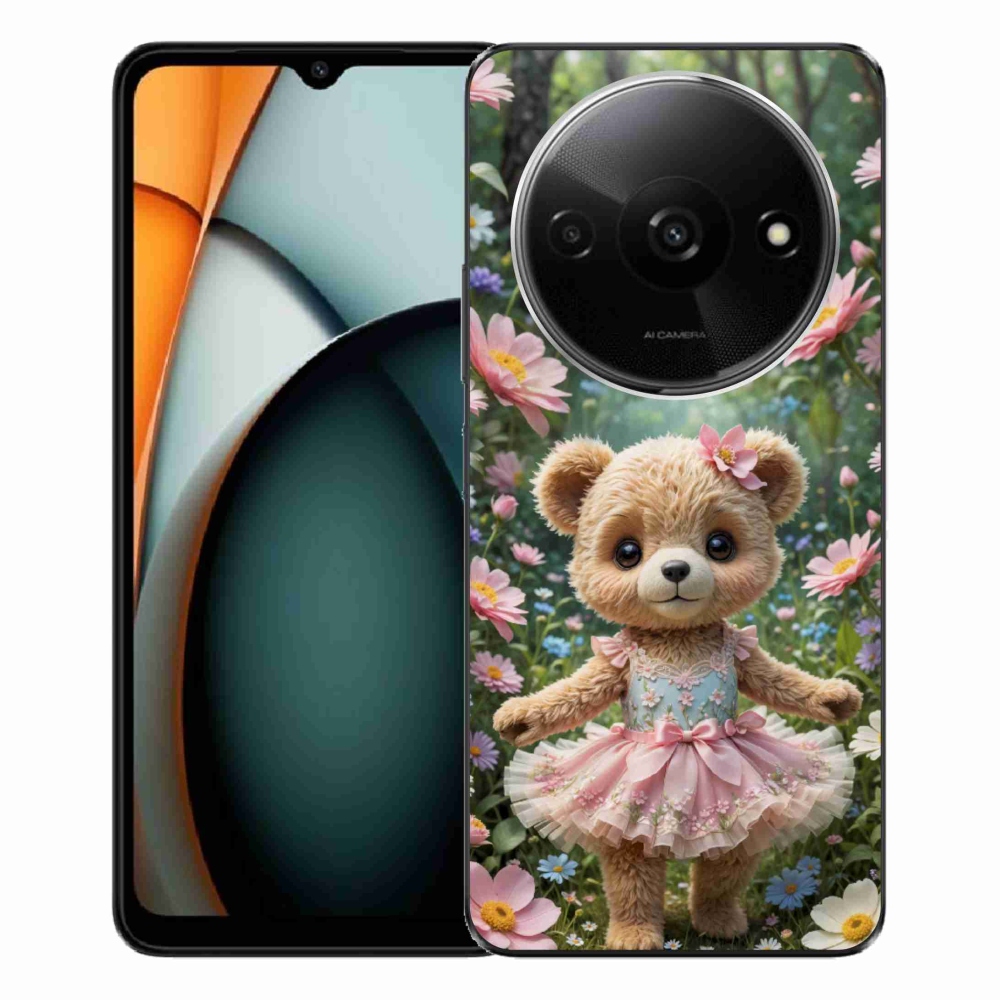 Gelový kryt mmCase na Xiaomi Redmi A3 - roztomilý medvídek v květinách