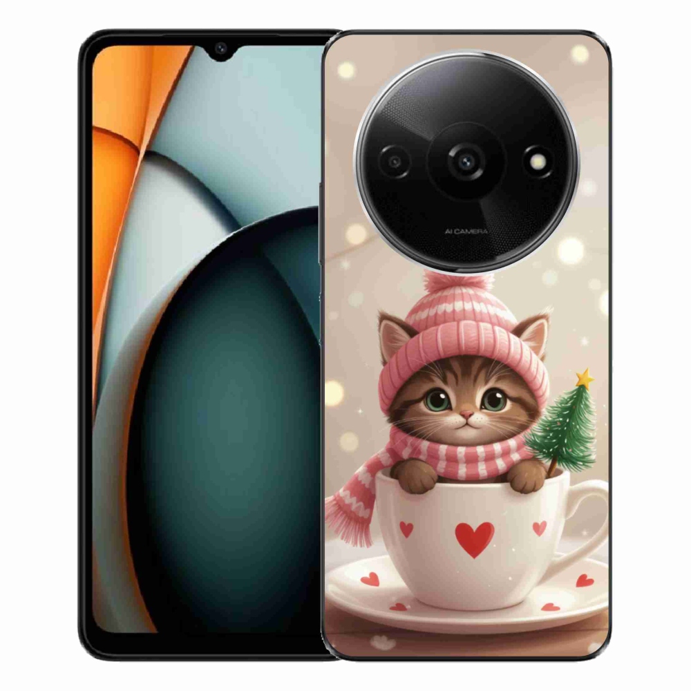 Gelový kryt mmCase na Xiaomi Redmi A3 - vánoční kotě v hrnku