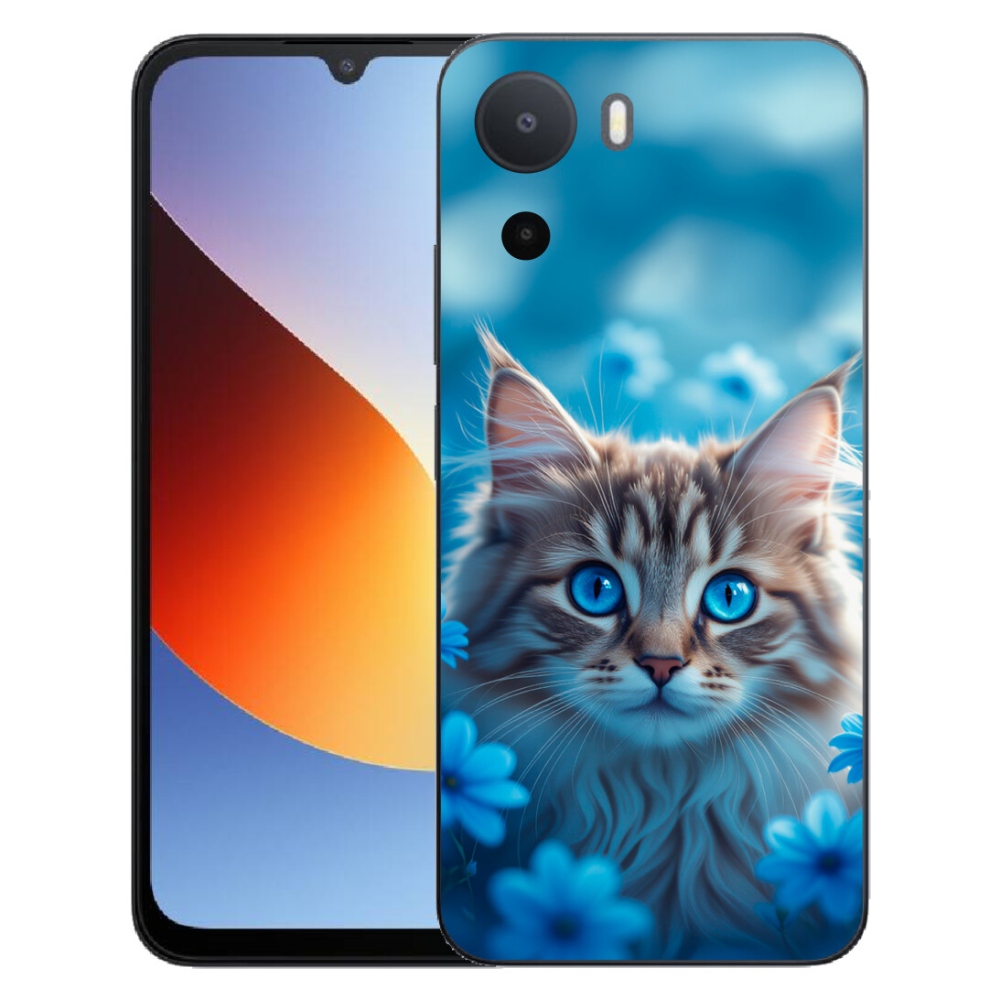 Gelový kryt mmCase na Xiaomi Redmi A7 Pro - koťátko v modrých květech