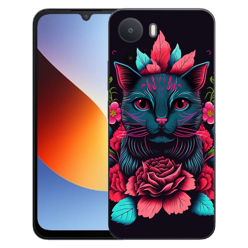 Gelový kryt mmCase na Xiaomi Redmi A7 Pro - květiny a kočka