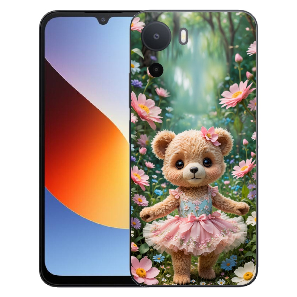 Gelový kryt mmCase na Xiaomi Redmi A7 Pro - roztomilý medvídek v květinách