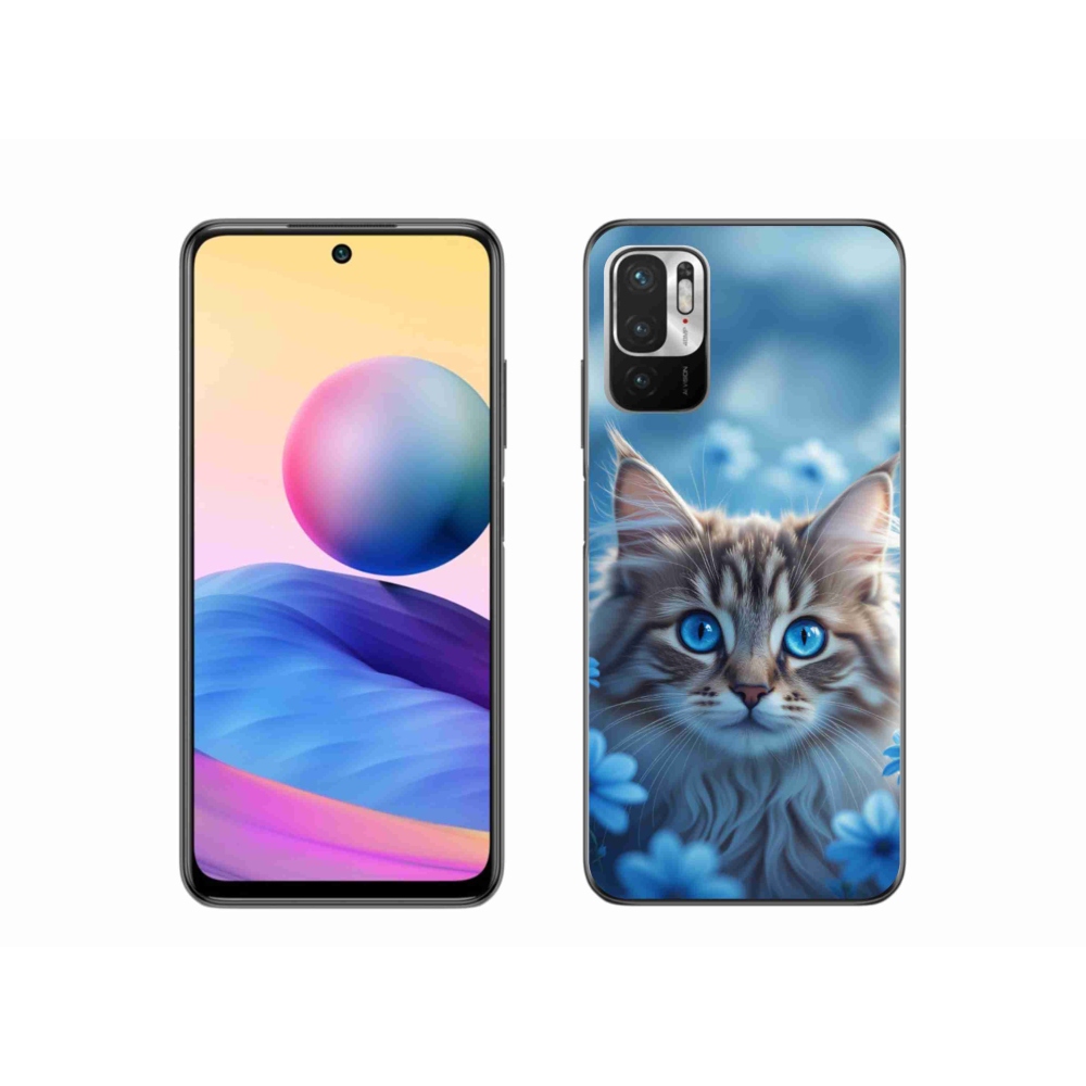 Gelový kryt mmCase na Xiaomi Redmi Note 10 5G - koťátko v modrých květech