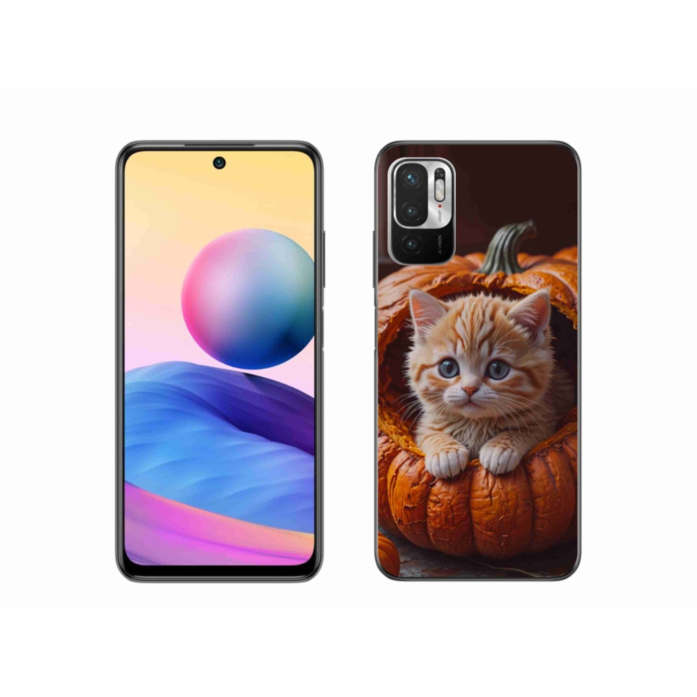 Gelový kryt mmCase na Xiaomi Redmi Note 10 5G - kotě a dýně 2