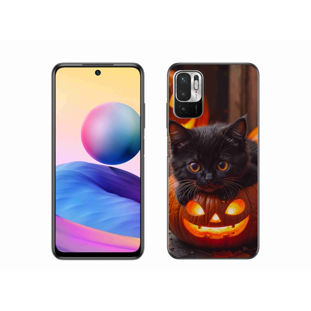 Gelový kryt mmCase na Xiaomi Redmi Note 10 5G - kotě a dýně