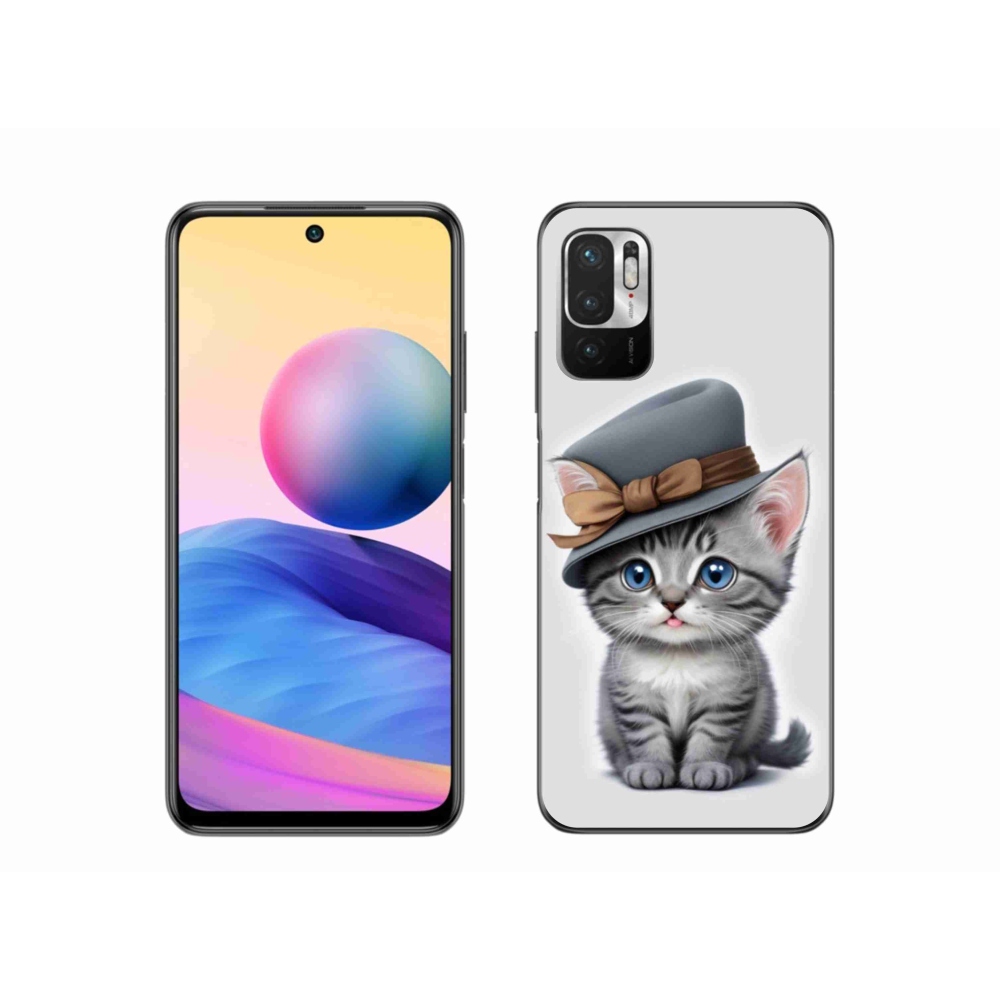 Gelový kryt mmCase na Xiaomi Redmi Note 10 5G - kotě s kloboukem