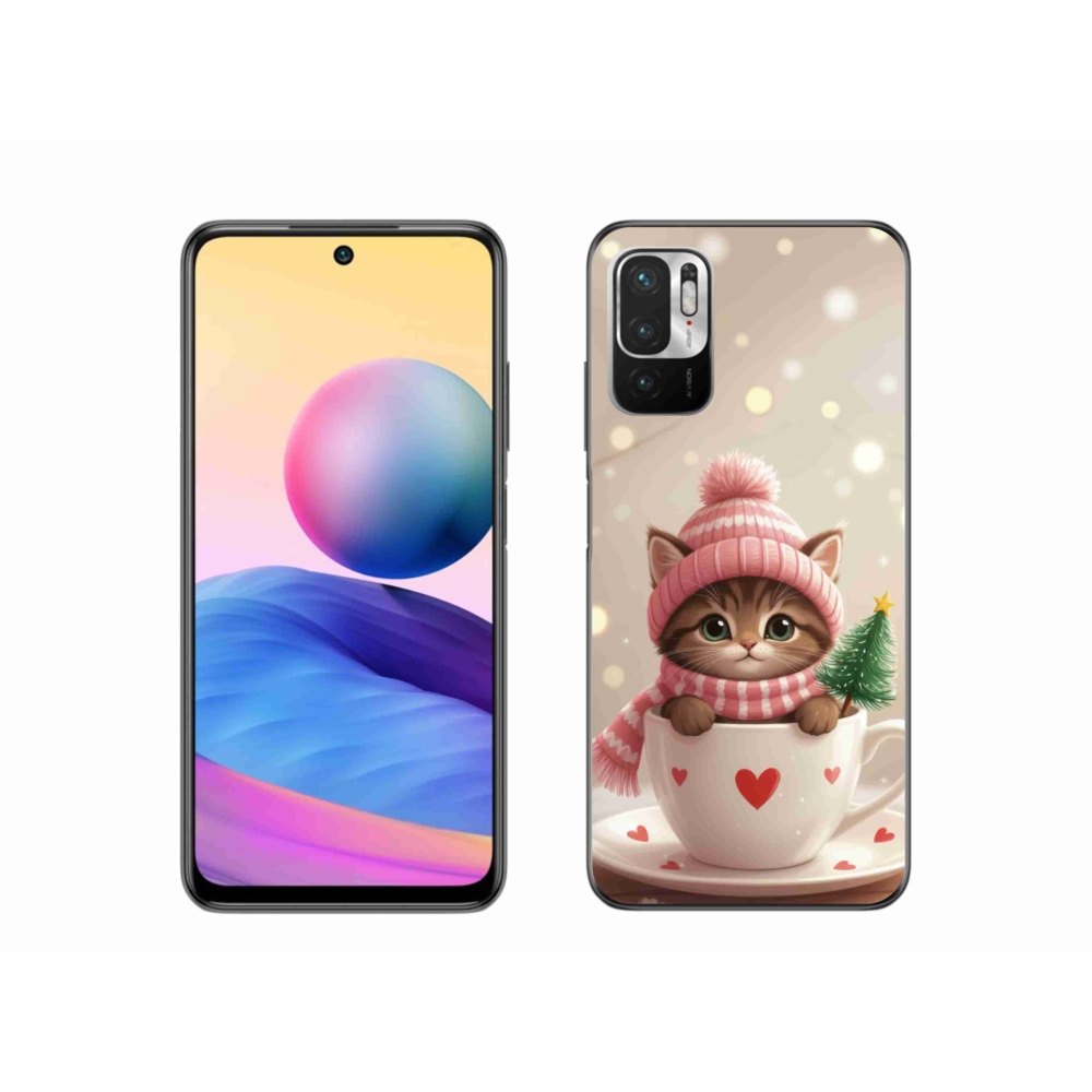 Gelový kryt mmCase na Xiaomi Redmi Note 10 5G - vánoční kotě v hrnku