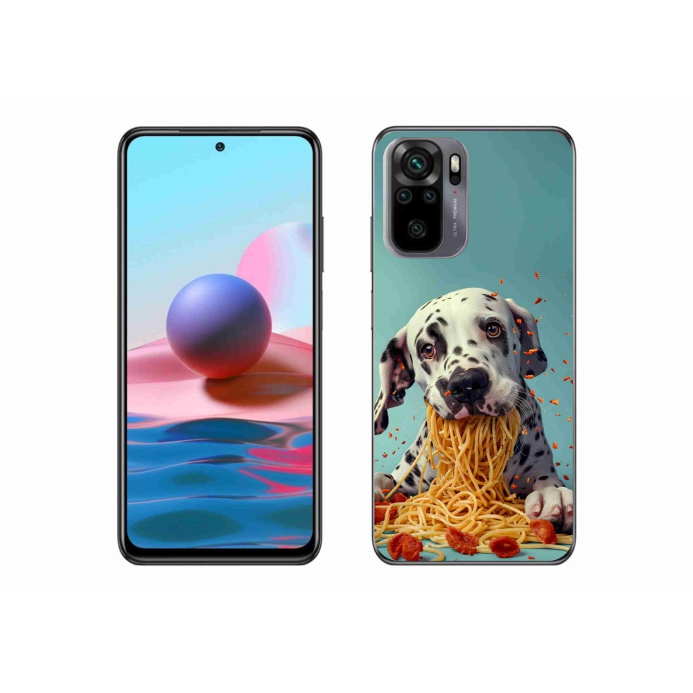 Gelový kryt mmCase na Xiaomi Redmi Note 10 - dalmatin a špagety