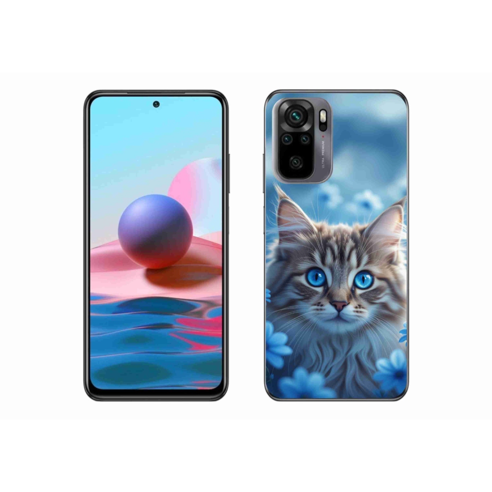 Gelový kryt mmCase na Xiaomi Redmi Note 10 - koťátko v modrých květech