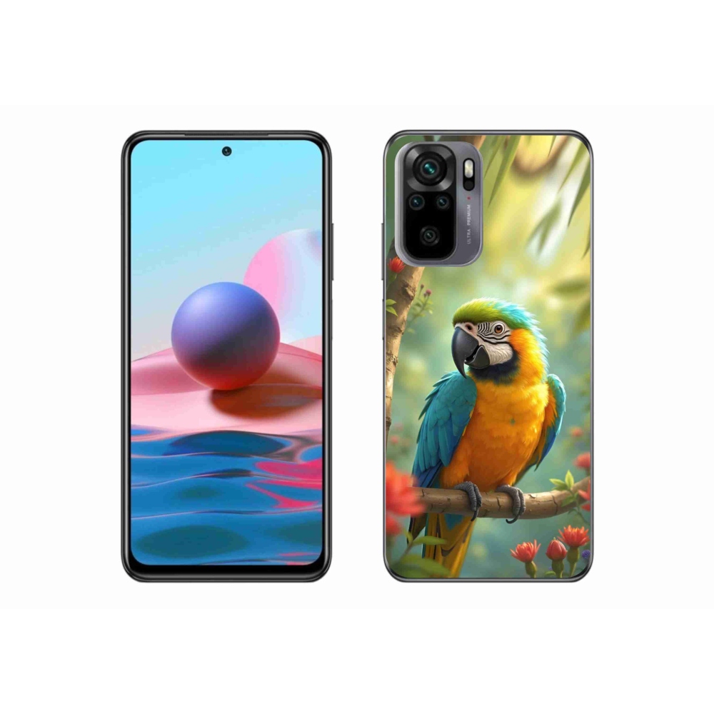 Gelový kryt mmCase na Xiaomi Redmi Note 10 - papoušek ara modrožlutá