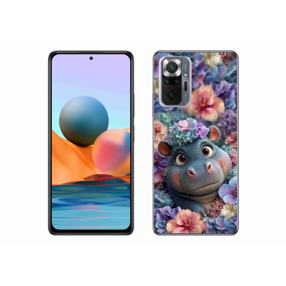 Gelový kryt mmCase na Xiaomi Redmi Note 10 Pro - hrošík v květinách