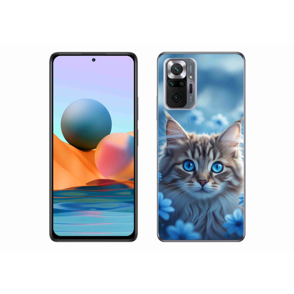 Gelový kryt mmCase na Xiaomi Redmi Note 10 Pro - koťátko v modrých květech