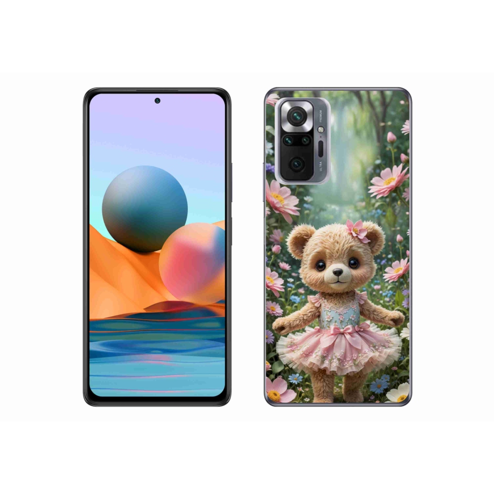 Gelový kryt mmCase na Xiaomi Redmi Note 10 Pro - roztomilý medvídek v květinách