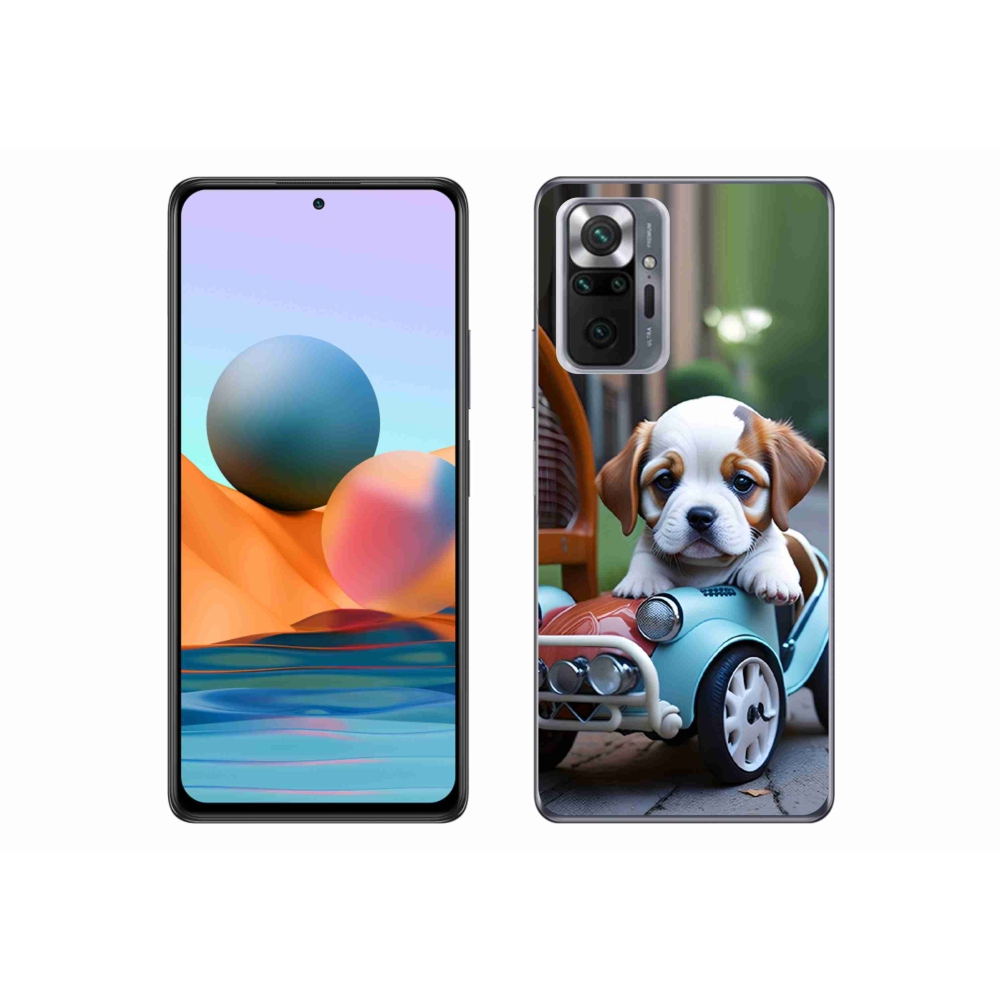 Gelový kryt mmCase na Xiaomi Redmi Note 10 Pro - štěně v retro autě