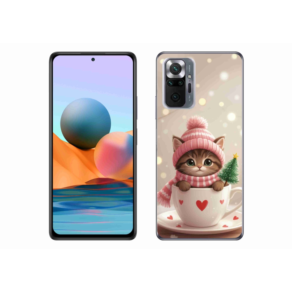 Gelový kryt mmCase na Xiaomi Redmi Note 10 Pro - vánoční kotě v hrnku